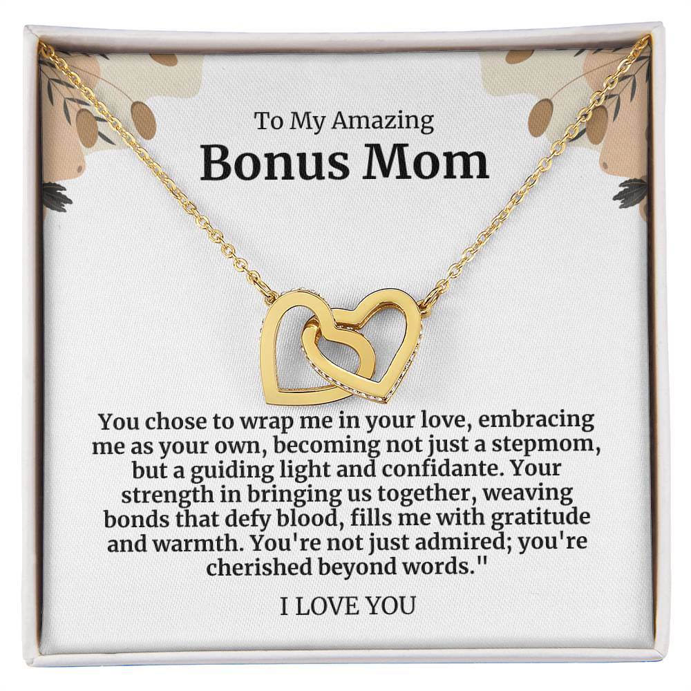 To My Amazing Bonus Mom Double Hearts Necklace