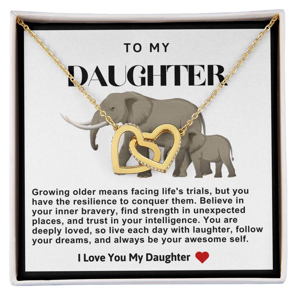 Daughter Double Heart Necklace- Elephant