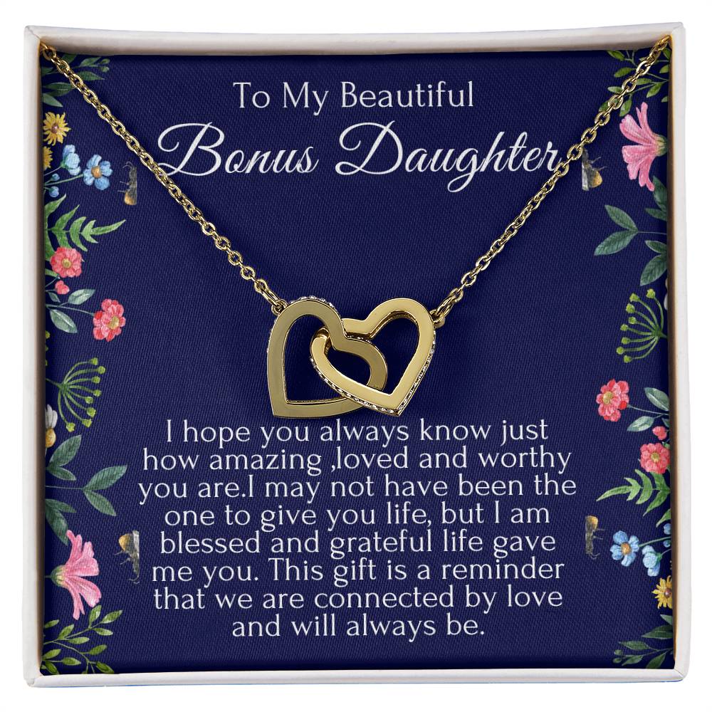 To My Beautiful Bonus Daughter Heart Necklace