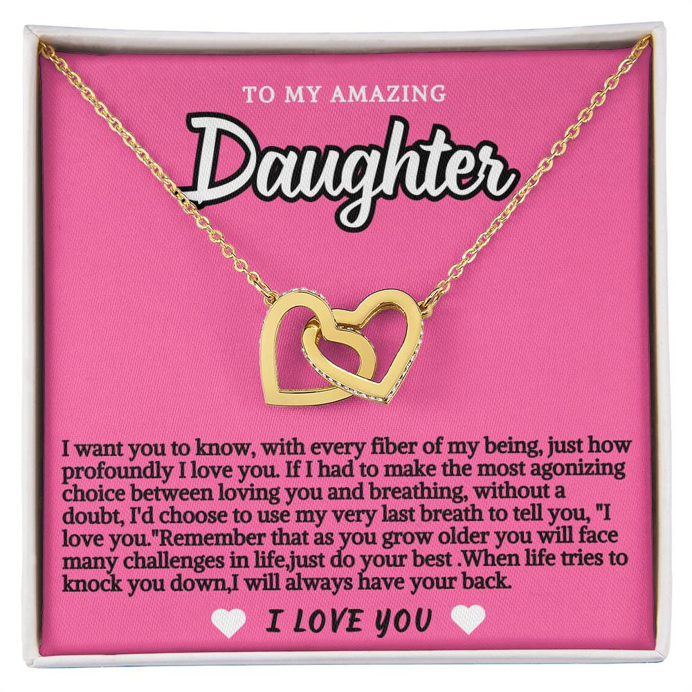 Pink Design Daughter Hearts Necklace