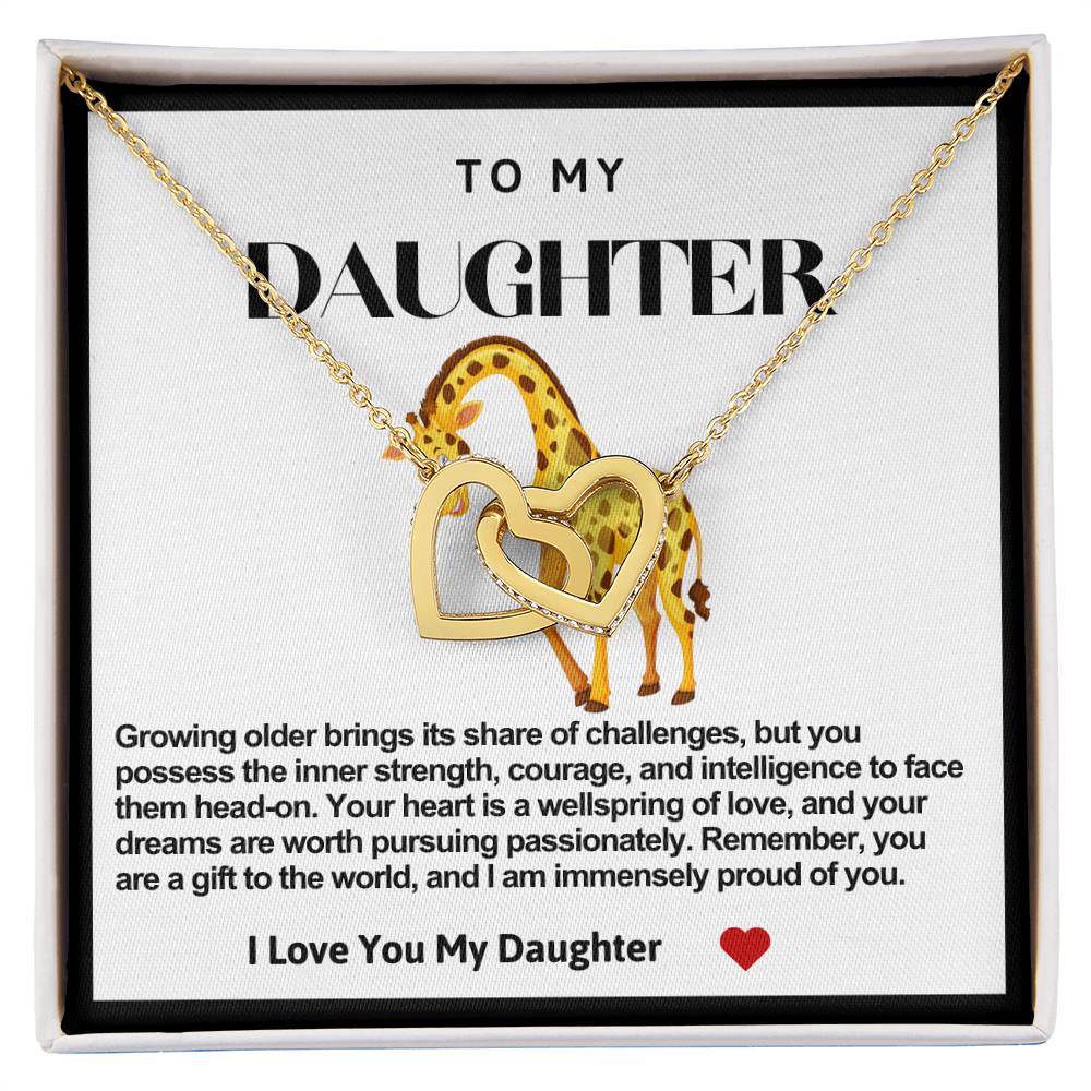 Daughter Double Heart Necklace- Giraffe