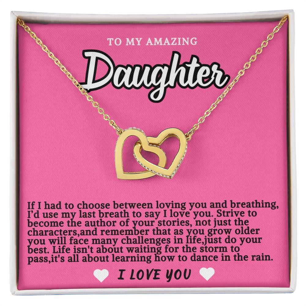 Pink Design Daughter Hearts Necklace