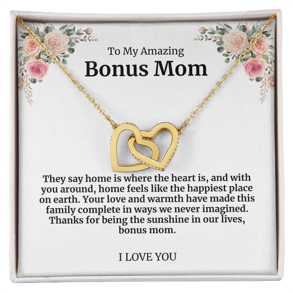 To My Amazing Bonus Mom Double Hearts Necklace