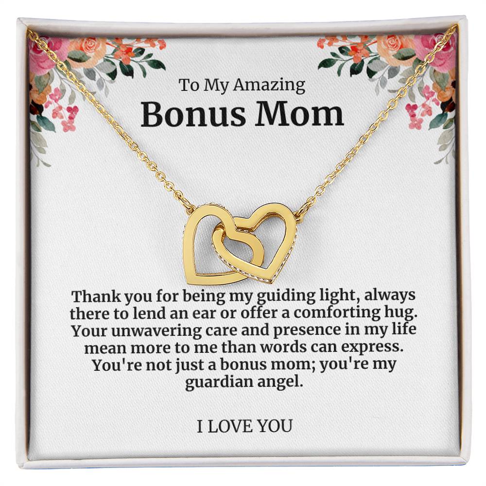 To My Amazing Bonus Mom Double Hearts Necklace