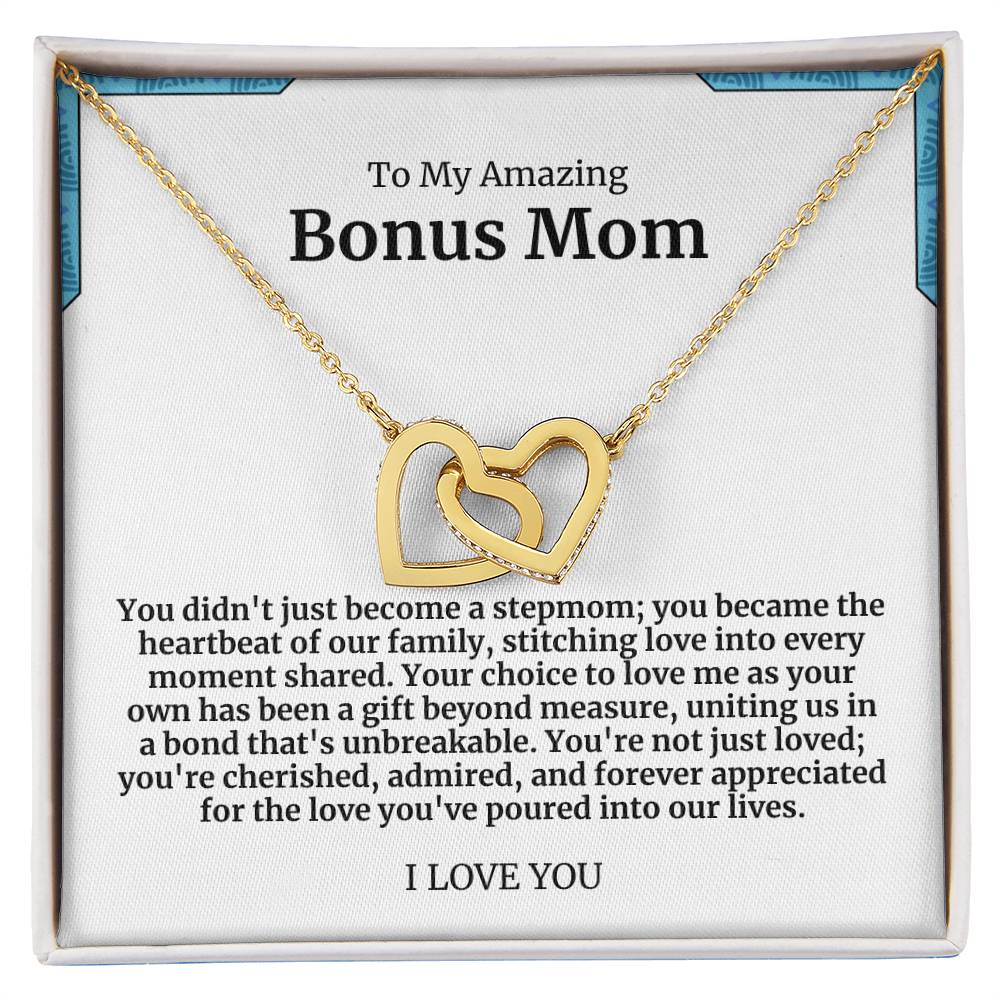 To My Amazing Bonus Mom Double Hearts Necklace