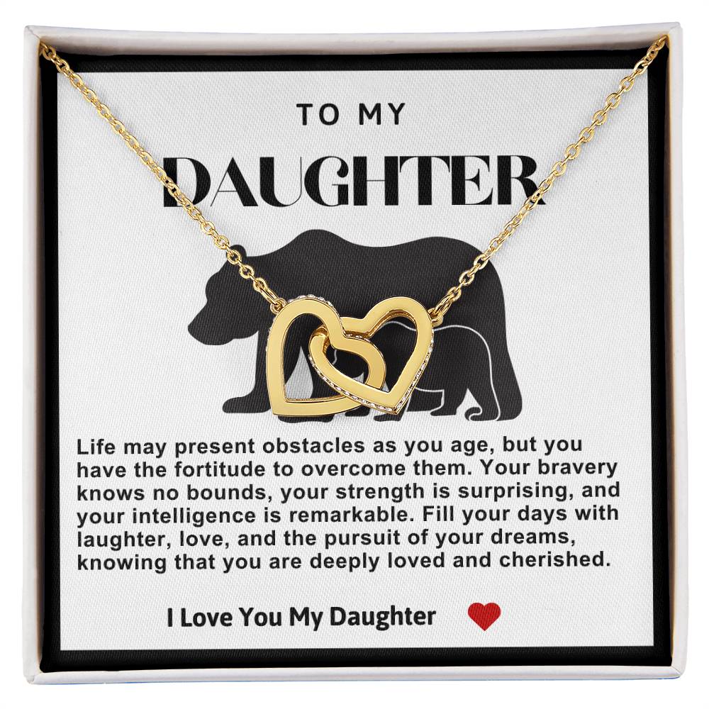 Daughter Double Heart Necklace- Bear