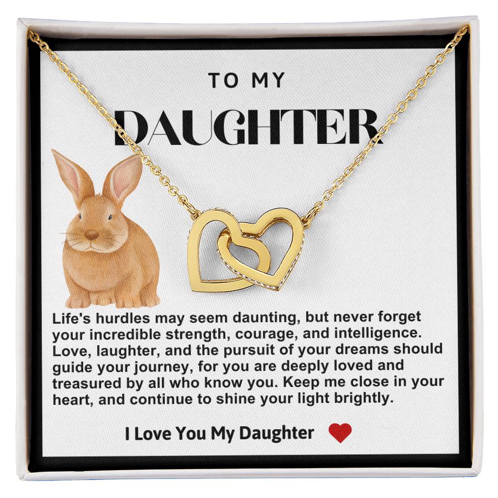 Daughter Double Heart Necklace- Rabbit