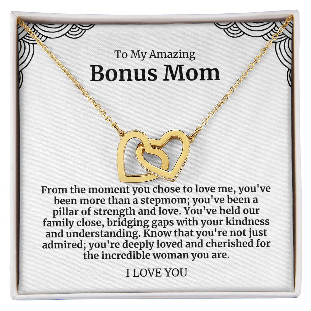 To My Amazing Bonus Mom Double Hearts Necklace