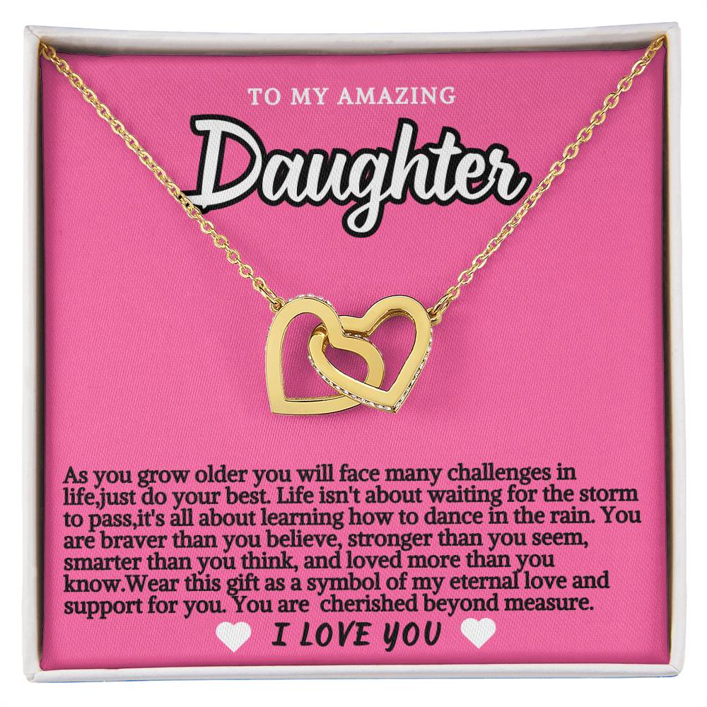 Pink Design Daughter Hearts Necklace