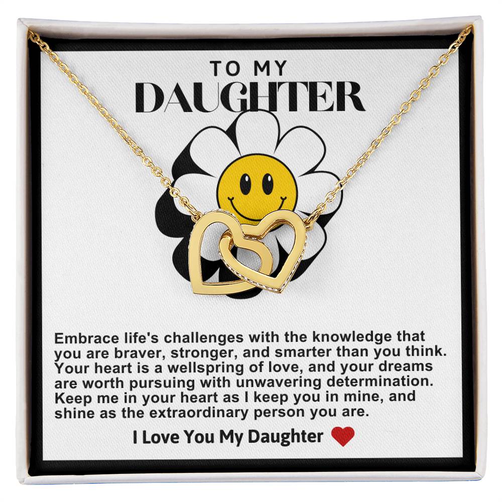 Daughter Double Heart Necklace- Daisy Smiley Face