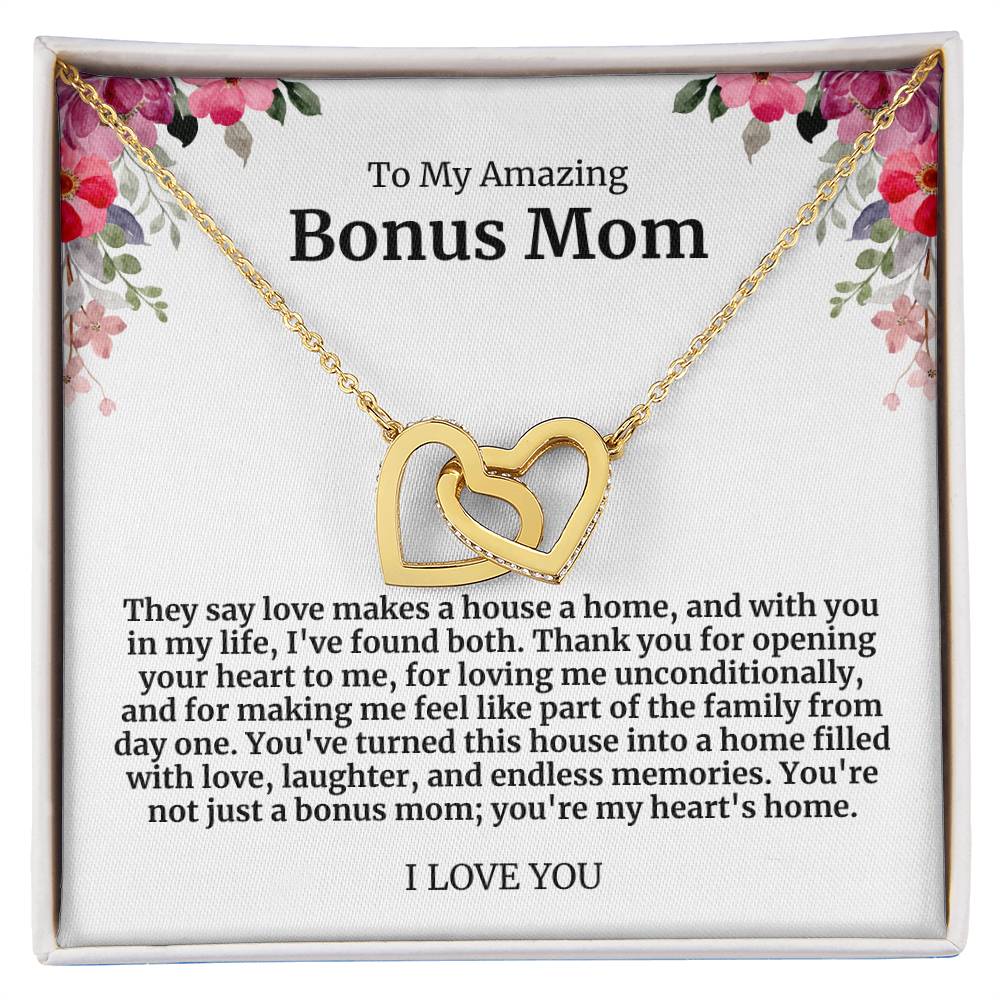 To My Amazing Bonus Mom Double Hearts Necklace