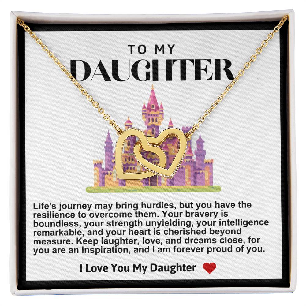 Daughter Double Heart Necklace- Pink Castle