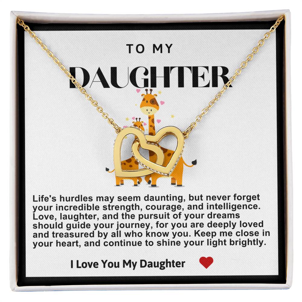 Daughter Double Heart Necklace- Giraffe