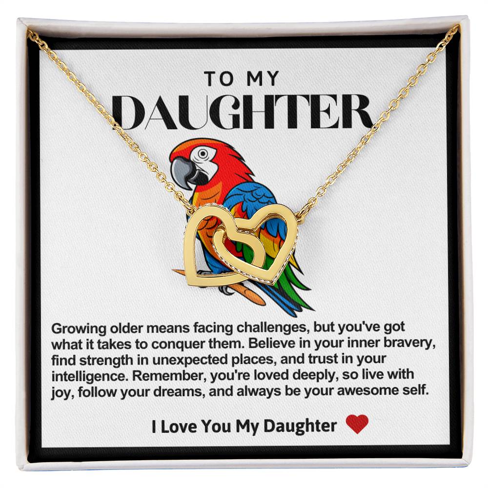 Daughter Double Heart Necklace -Parrot