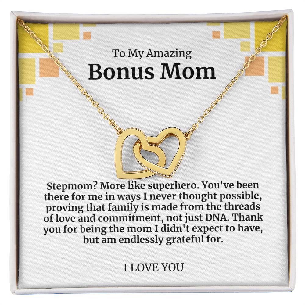 To My Amazing Bonus Mom Double Hearts Necklace