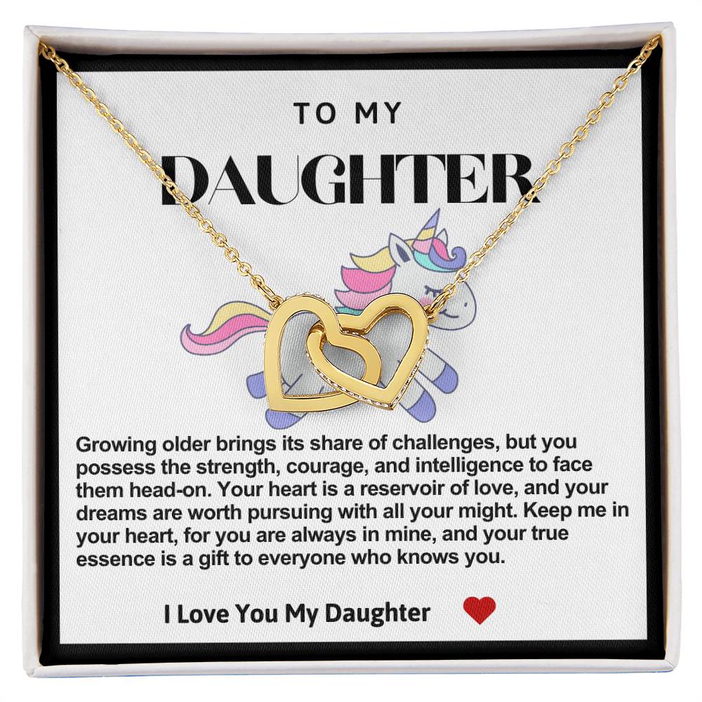 Daughter Double Heart Necklace-Blue Unicorn