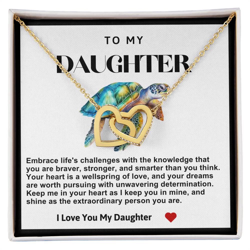 Daughter Double Heart Necklace-Sea Turtle