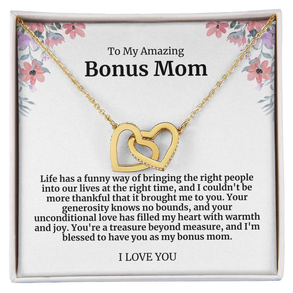 To My Amazing Bonus Mom Double Hearts Necklace