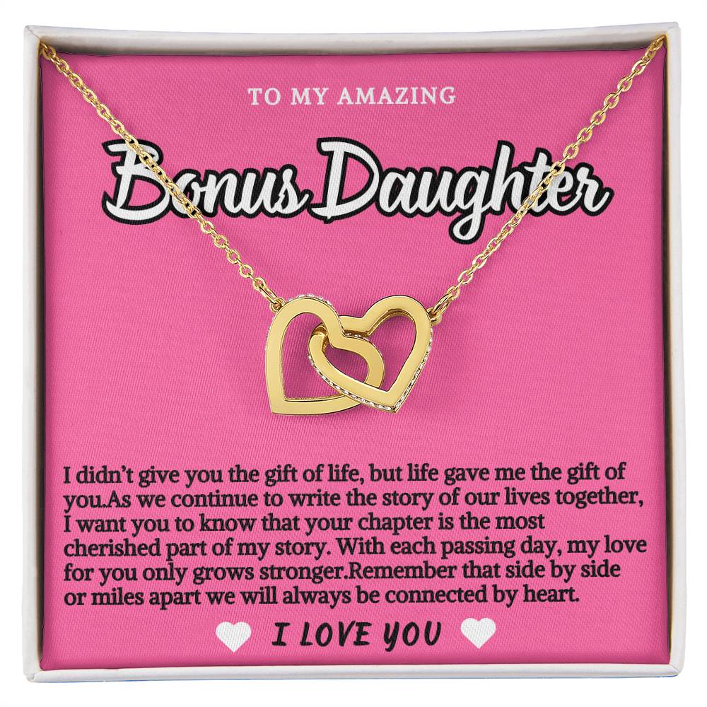 Bonus Daughter Pink Design Hearts Necklace