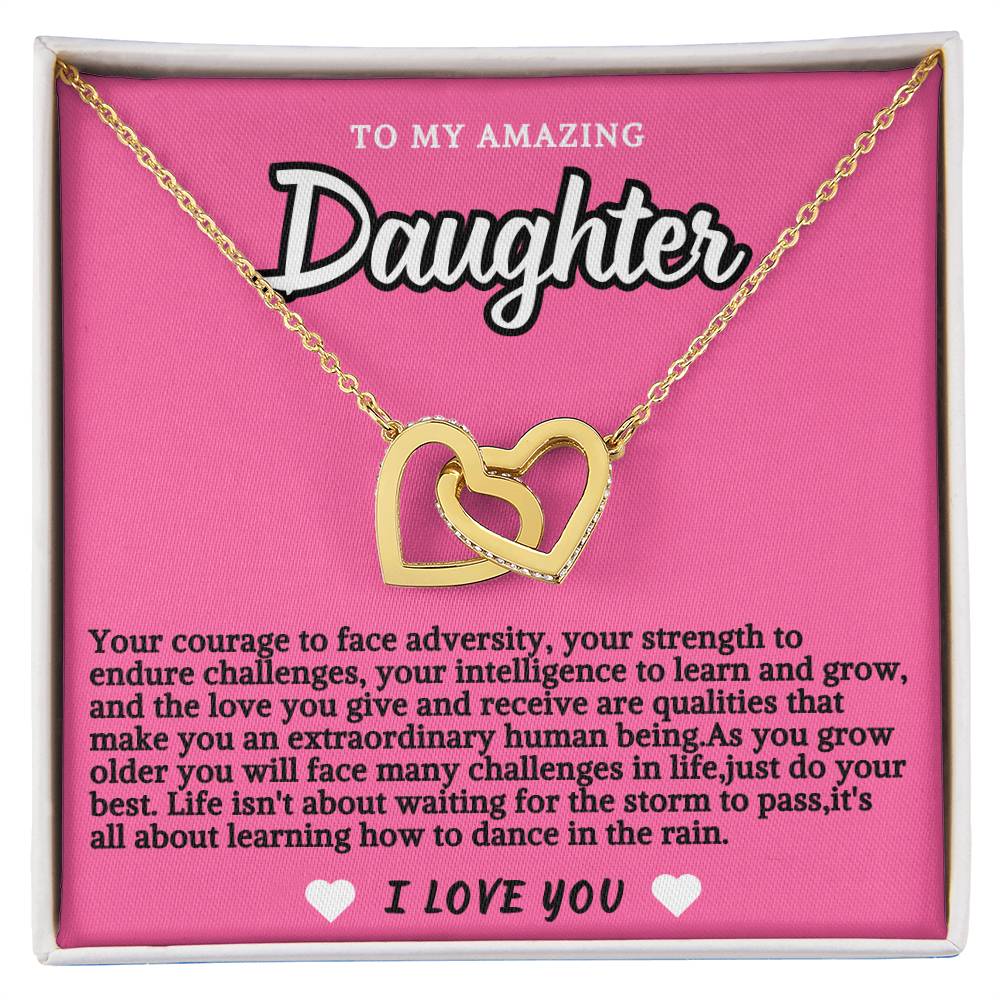 Pink Design Daughter Hearts Necklace