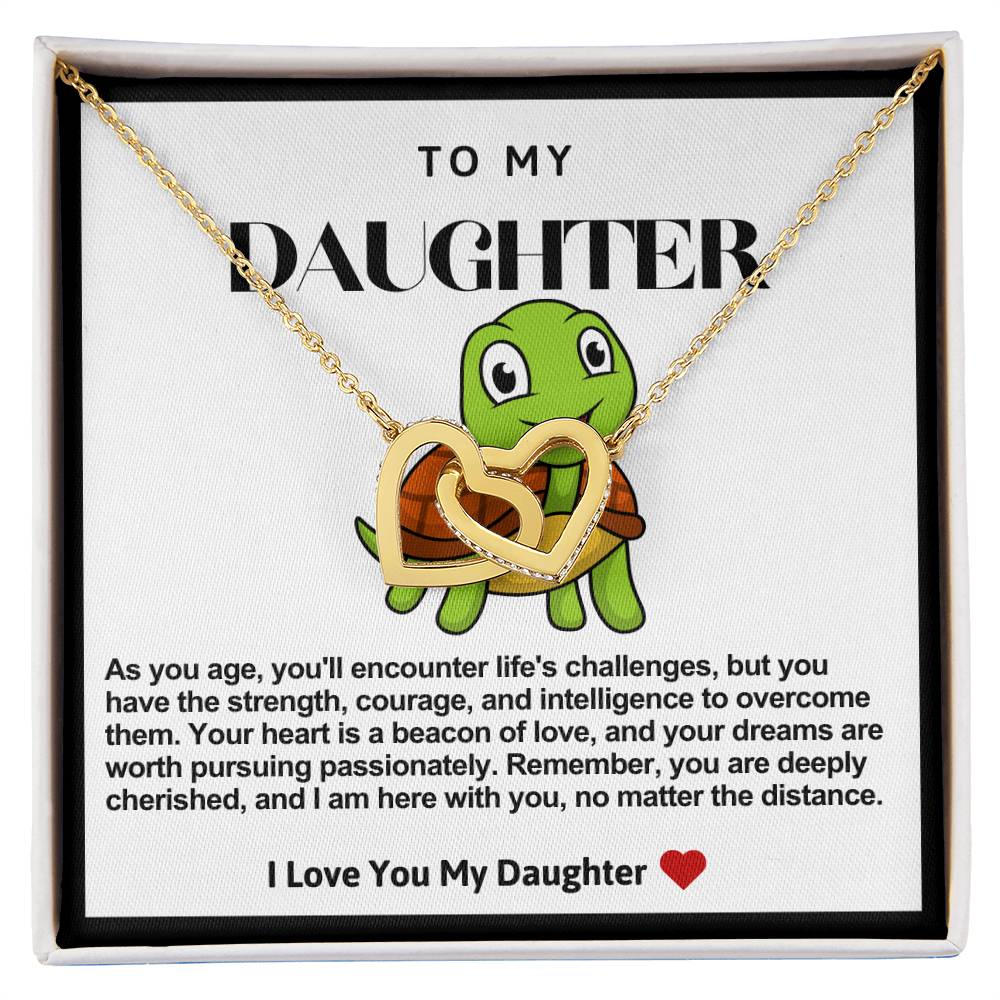 Daughter Double Heart Necklace- Turtle