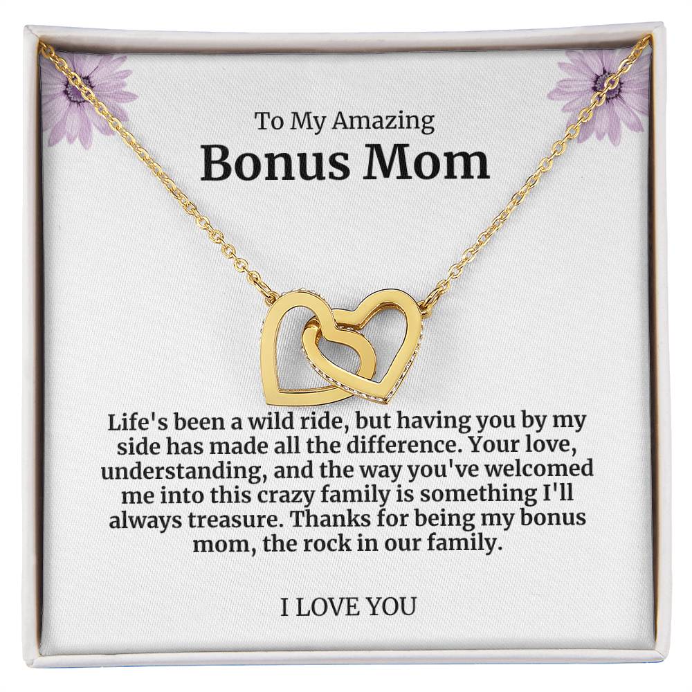 To My Amazing Bonus Mom Double Hearts Necklace