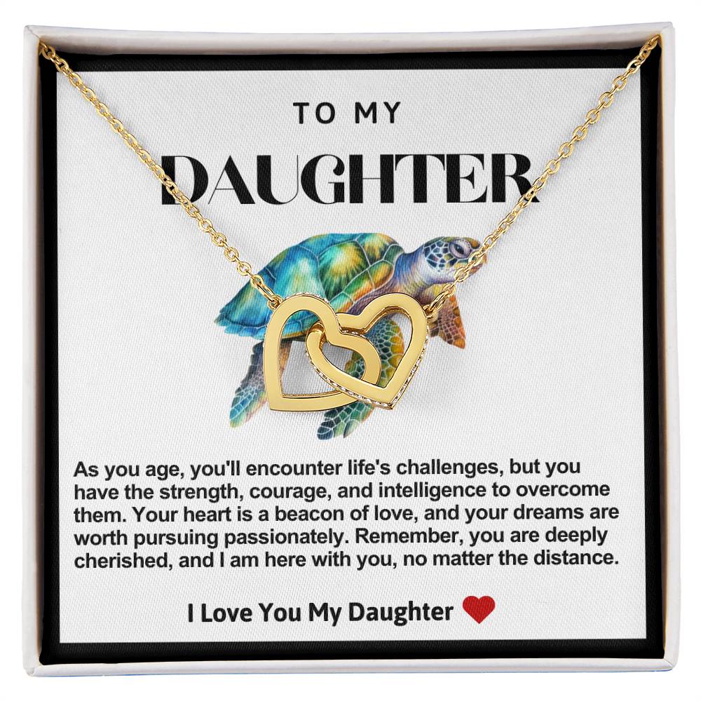 Daughter Double Heart Necklace- Sea Turtle