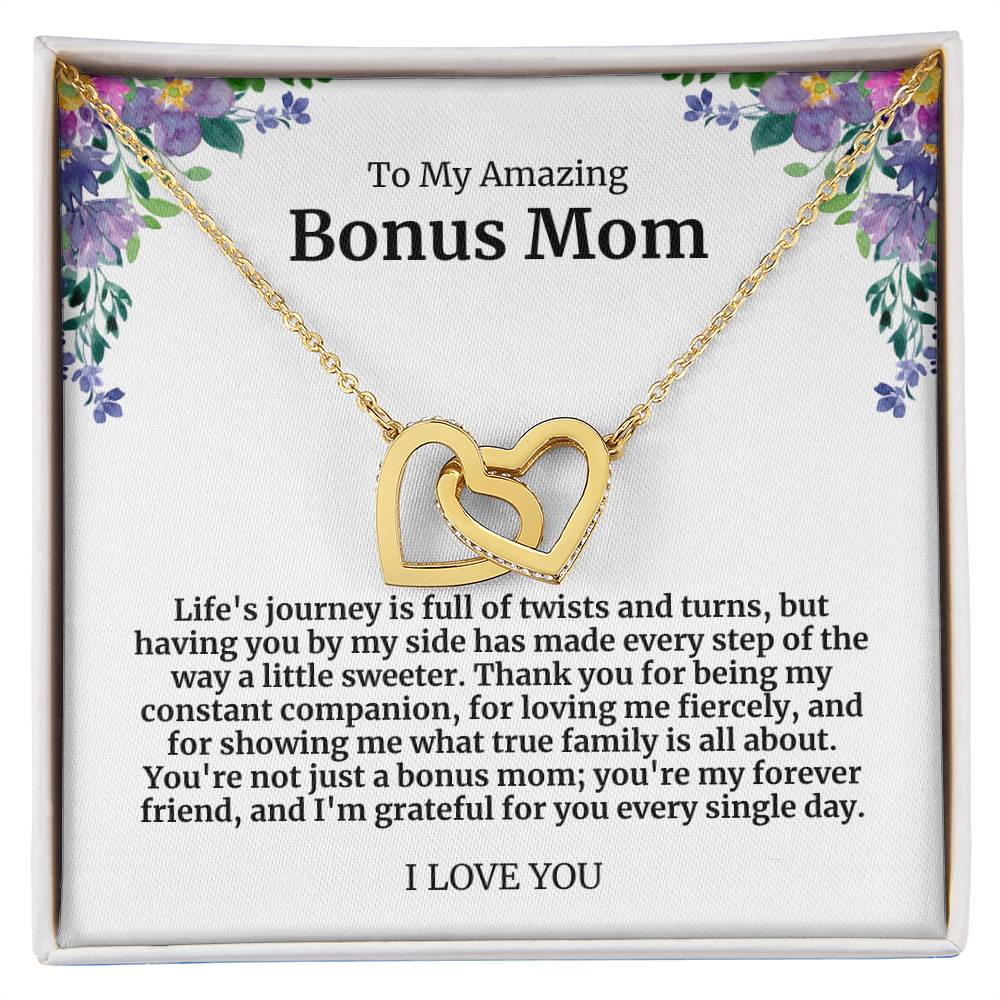 To My Amazing Bonus Mom Double Hearts Necklace