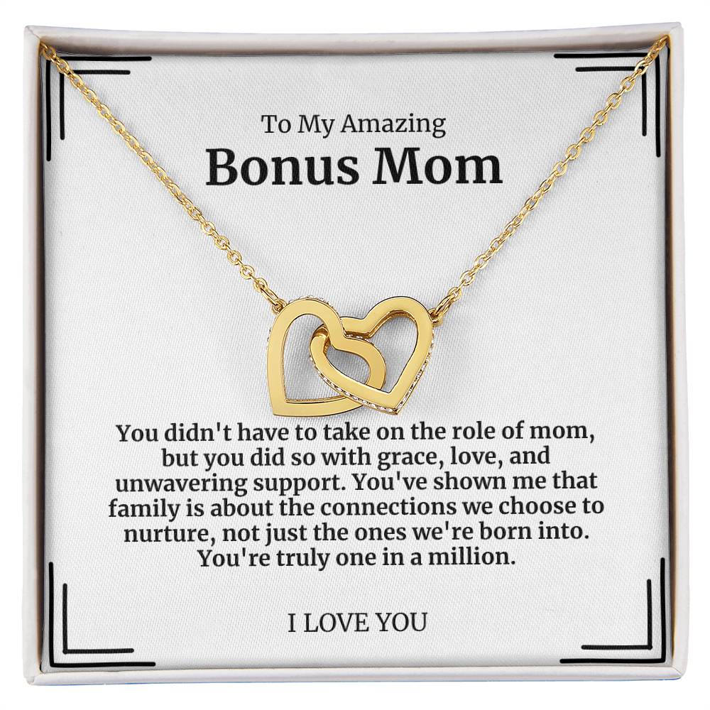 To My Amazing Bonus Mom Double Hearts Necklace