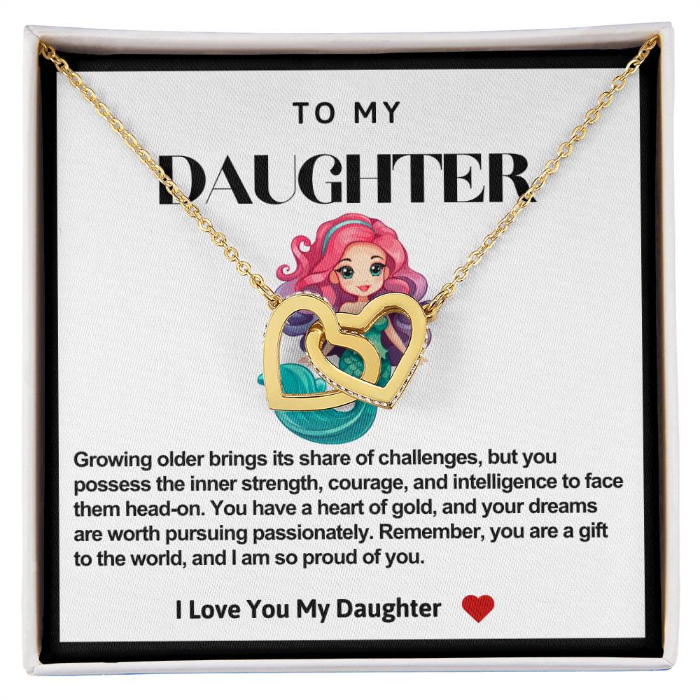 Daughter Double Heart Necklace- Mermaid