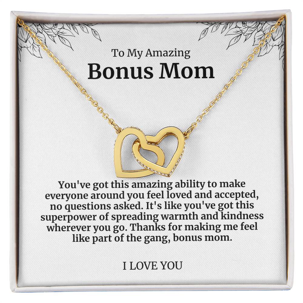 To My Amazing Bonus Mom Double Hearts Necklace