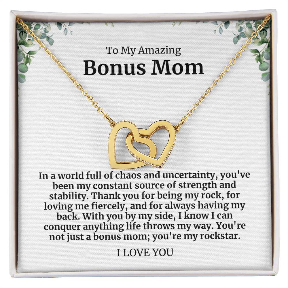 To My Amazing Bonus Mom Double Hearts Necklace