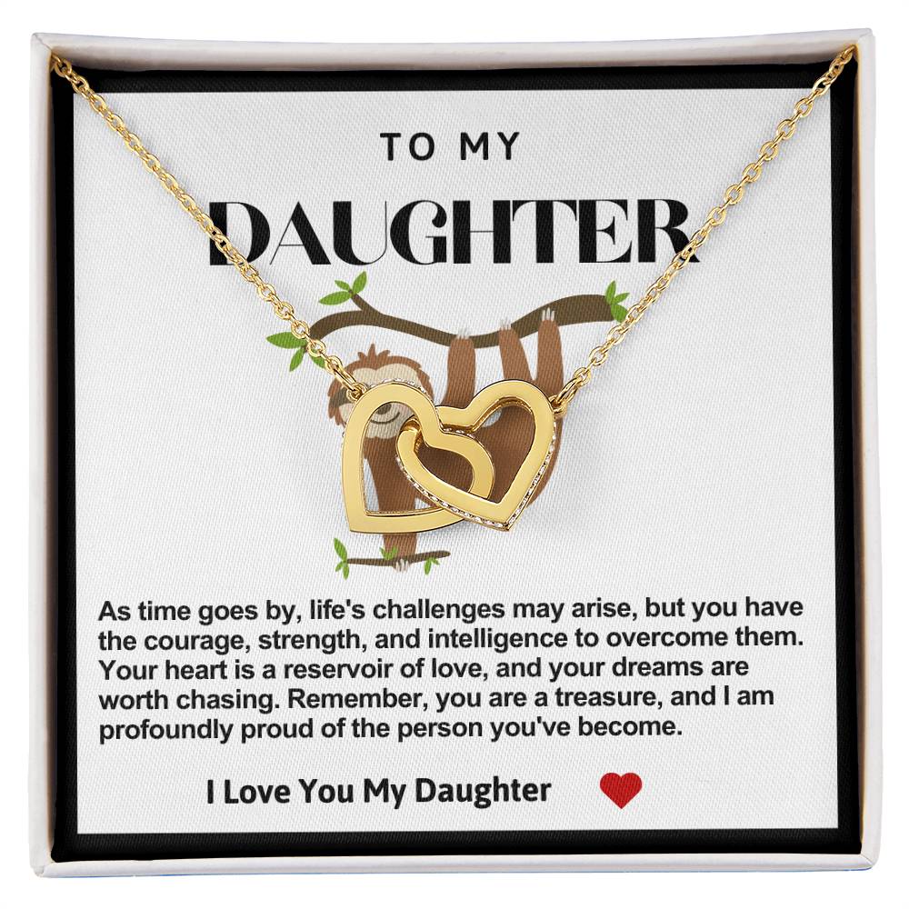 Daughter Double Heart Necklace- Sloth