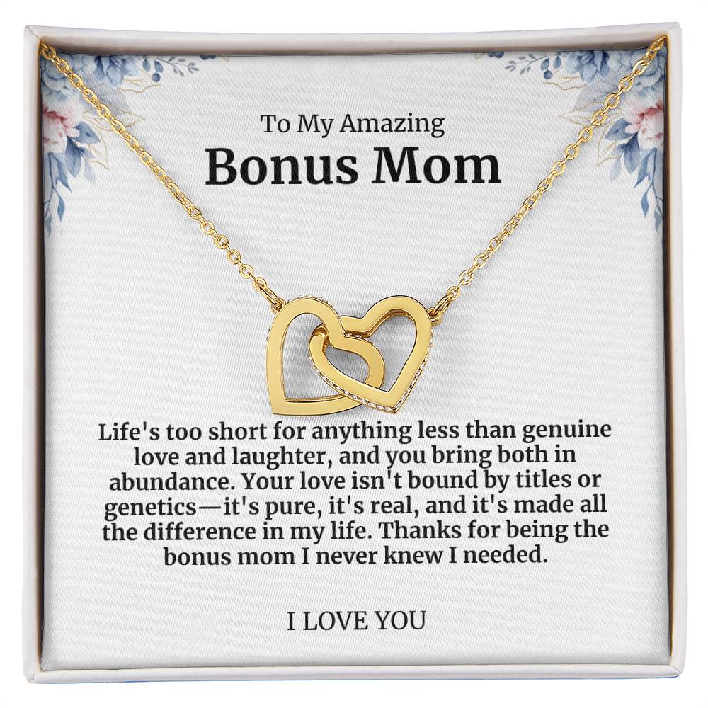 To My Amazing Bonus Mom Double Hearts Necklace