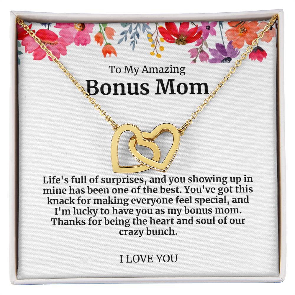 To My Amazing Bonus Mom Double Hearts Necklace