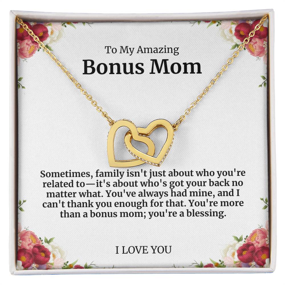 To My Amazing Bonus Mom Double Hearts Necklace