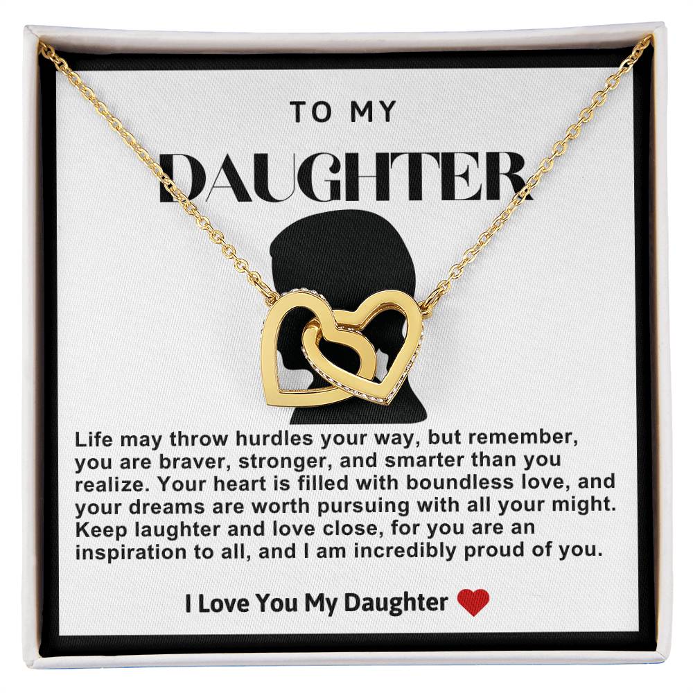 Daughter Double Heart Necklace- Braided Hair