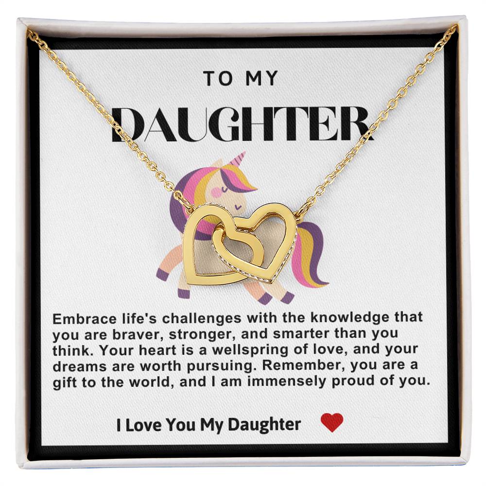 Daughter Double Heart Necklace-Unicorn