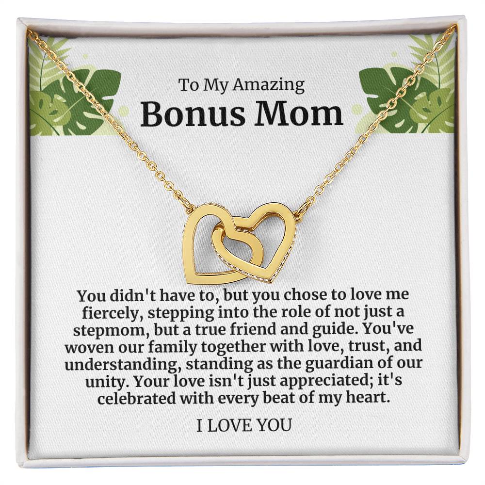 To My Amazing Bonus Mom Double Hearts Necklace