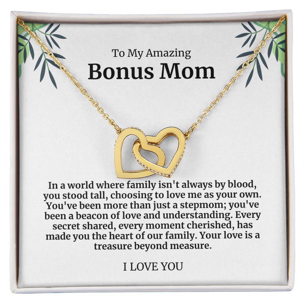 To My Amazing Bonus Mom Double Hearts Necklace