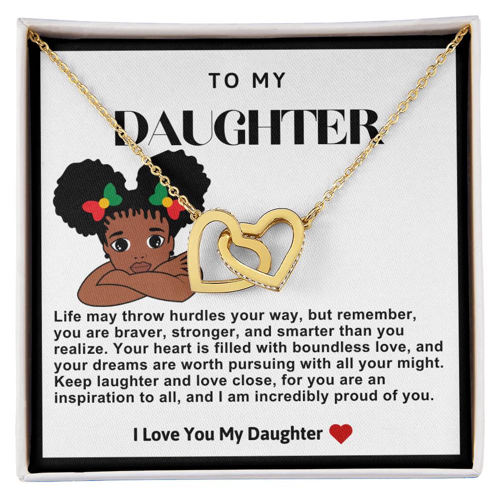 Daughter Double Heart Necklace- Afro Puffs