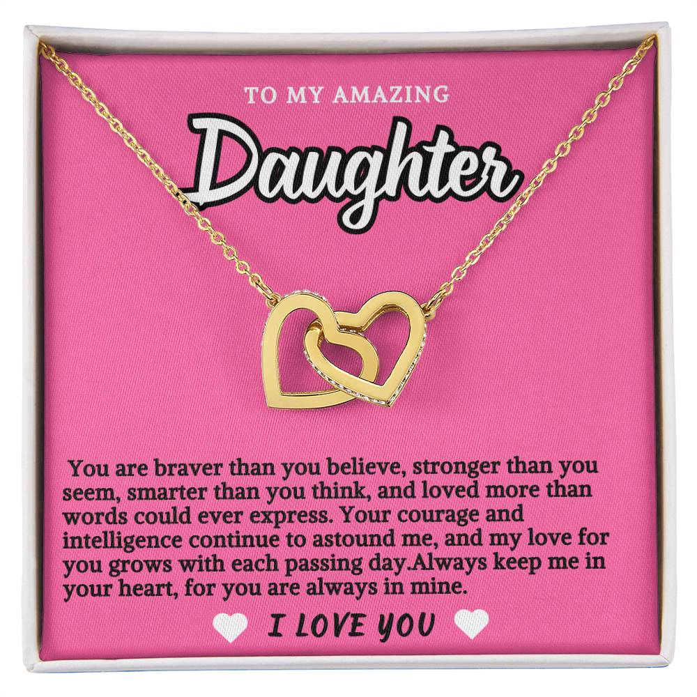 Pink Design Daughter Hearts Necklace