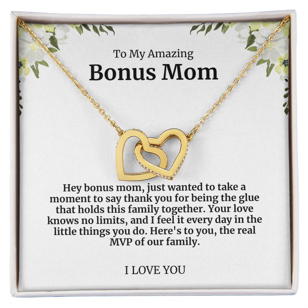 To My Amazing Bonus Mom Double Hearts Necklace