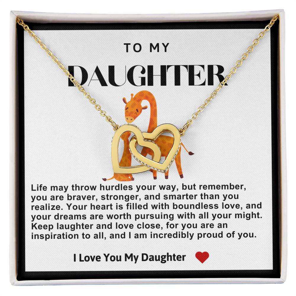 Daughter Double Heart Necklace- Giraffe