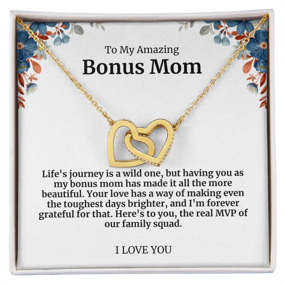 To My Amazing Bonus Mom Double Hearts Necklace