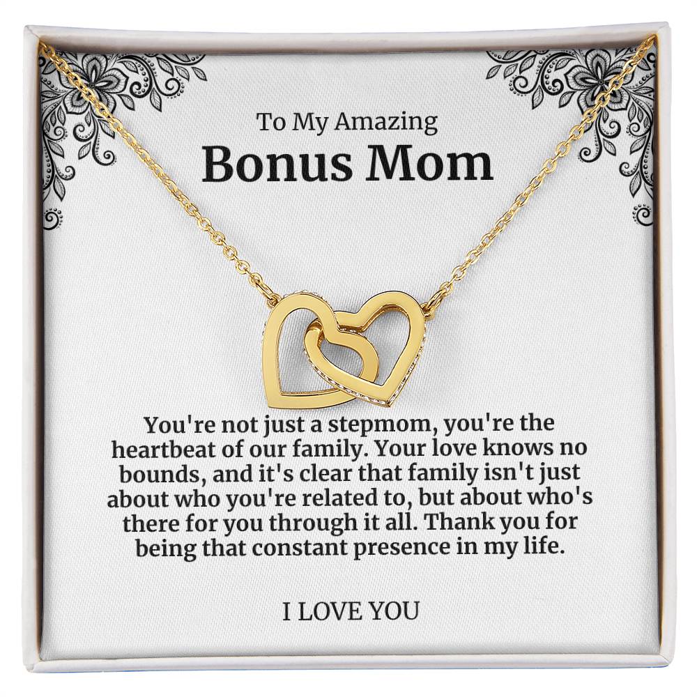 To My Amazing Bonus Mom Double Hearts Necklace