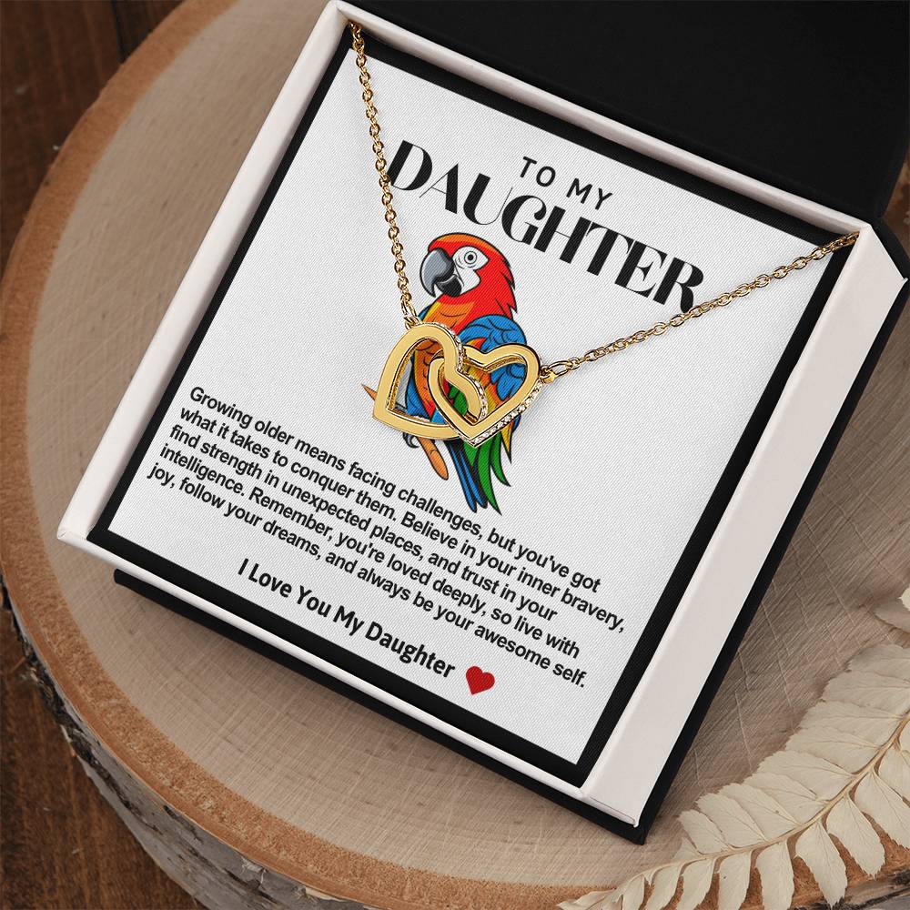 Daughter Double Heart Necklace -Parrot