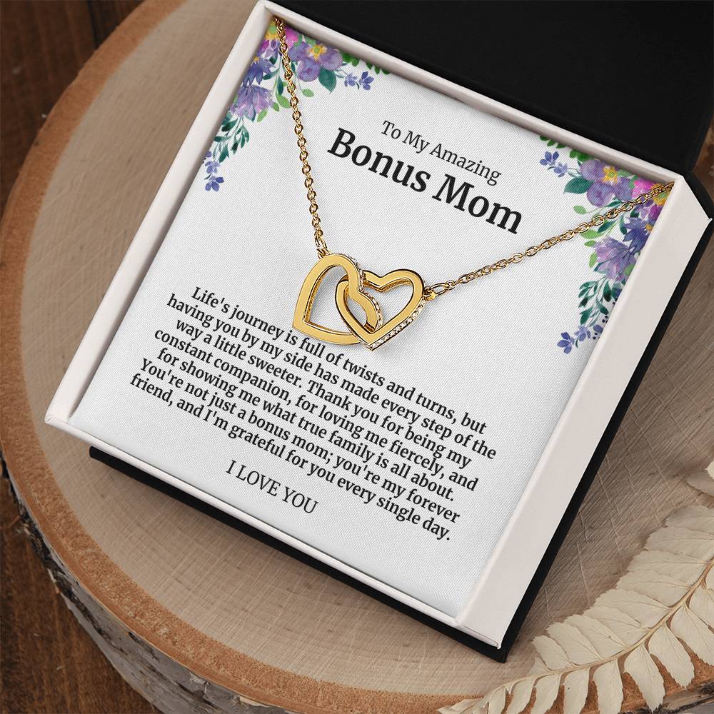 To My Amazing Bonus Mom Double Hearts Necklace