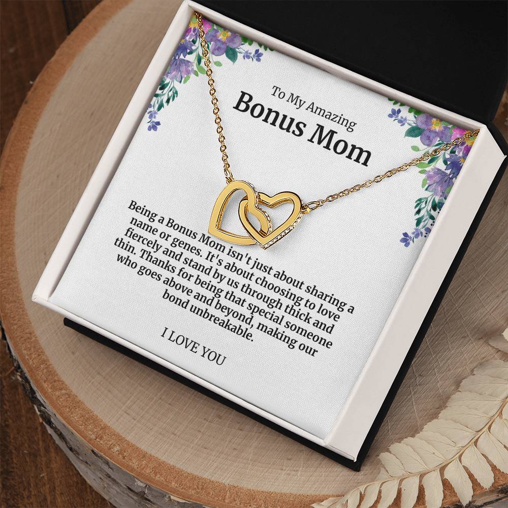 To My Amazing Bonus Mom Double Hearts Necklace