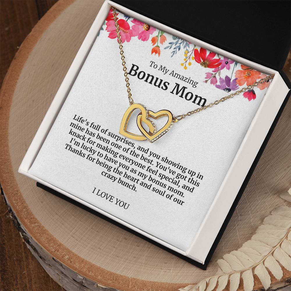 To My Amazing Bonus Mom Double Hearts Necklace